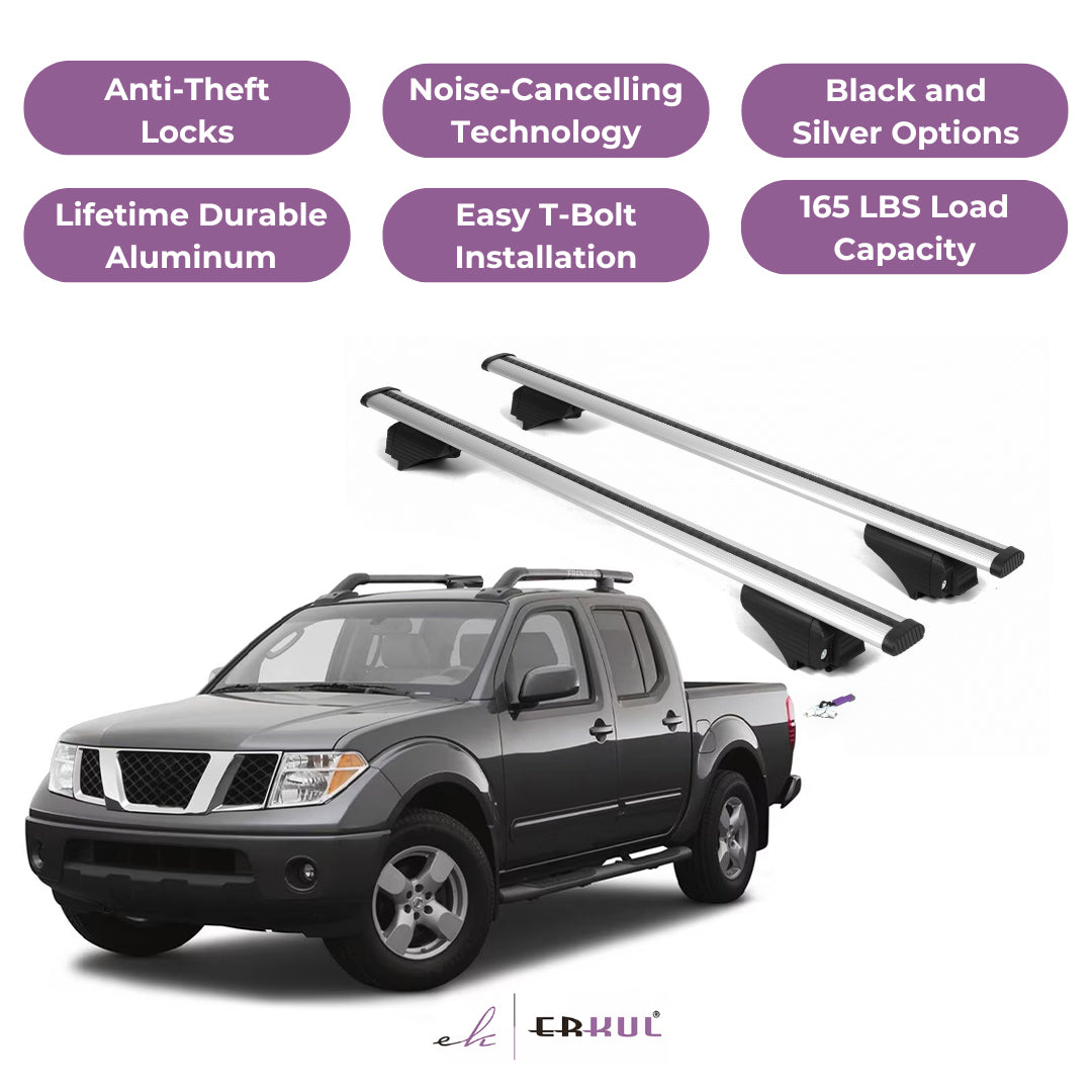 Roof Rack Cross Bars with Extended Bar Design for Nissan Frontier 2005-2021 -Silver