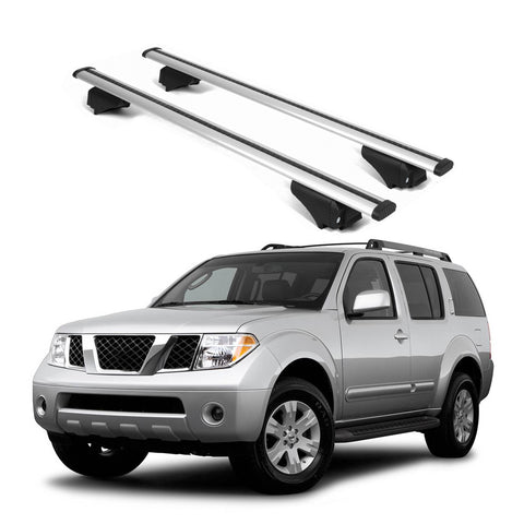 ERKUL Roof Rack Cross Bars for Nissan Pathfinder 2005 2012 | Aluminum Crossbars with Anti Theft Lock for Rooftop | Compatible with Raised Rails   - Silver