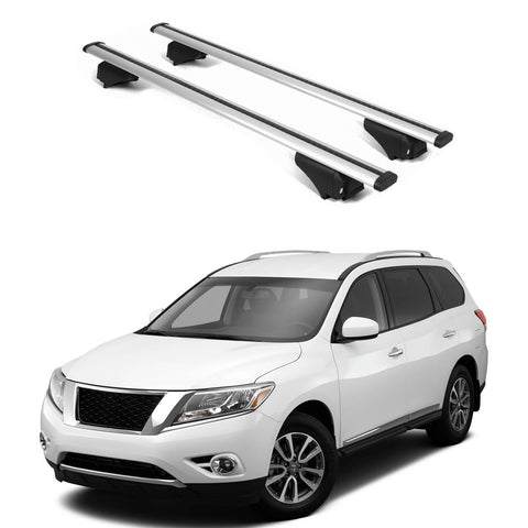 ERKUL Roof Rack Cross Bars for Nissan Pathfinder 2013 2021 | Aluminum Crossbars with Anti Theft Lock for Rooftop | Compatible with Raised Rails   - Silver