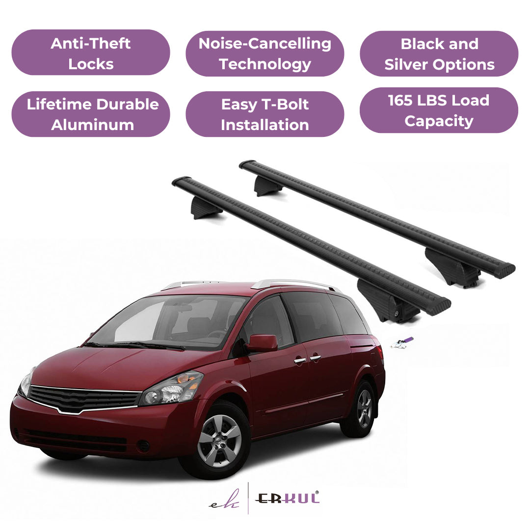 Roof Rack Cross Bars with Extended Bar Design for Nissan Quest 2004-2010  - Black