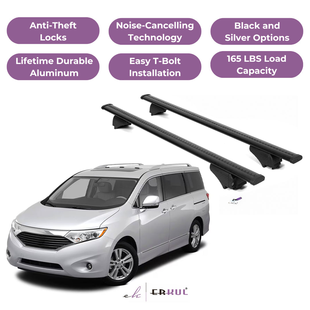 Roof Rack Cross Bars with Extended Bar Design for Nissan Quest 2011-2017  - Black