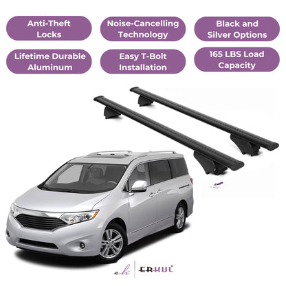 Roof Rack Cross Bars with Extended Bar Design for Nissan Quest 2011-2017  - Black