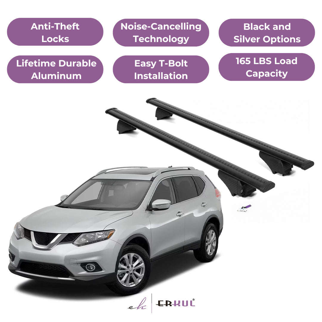 Roof Rack Cross Bars with Extended Bar Design for Nissan Rogue 2014-2020  - Black
