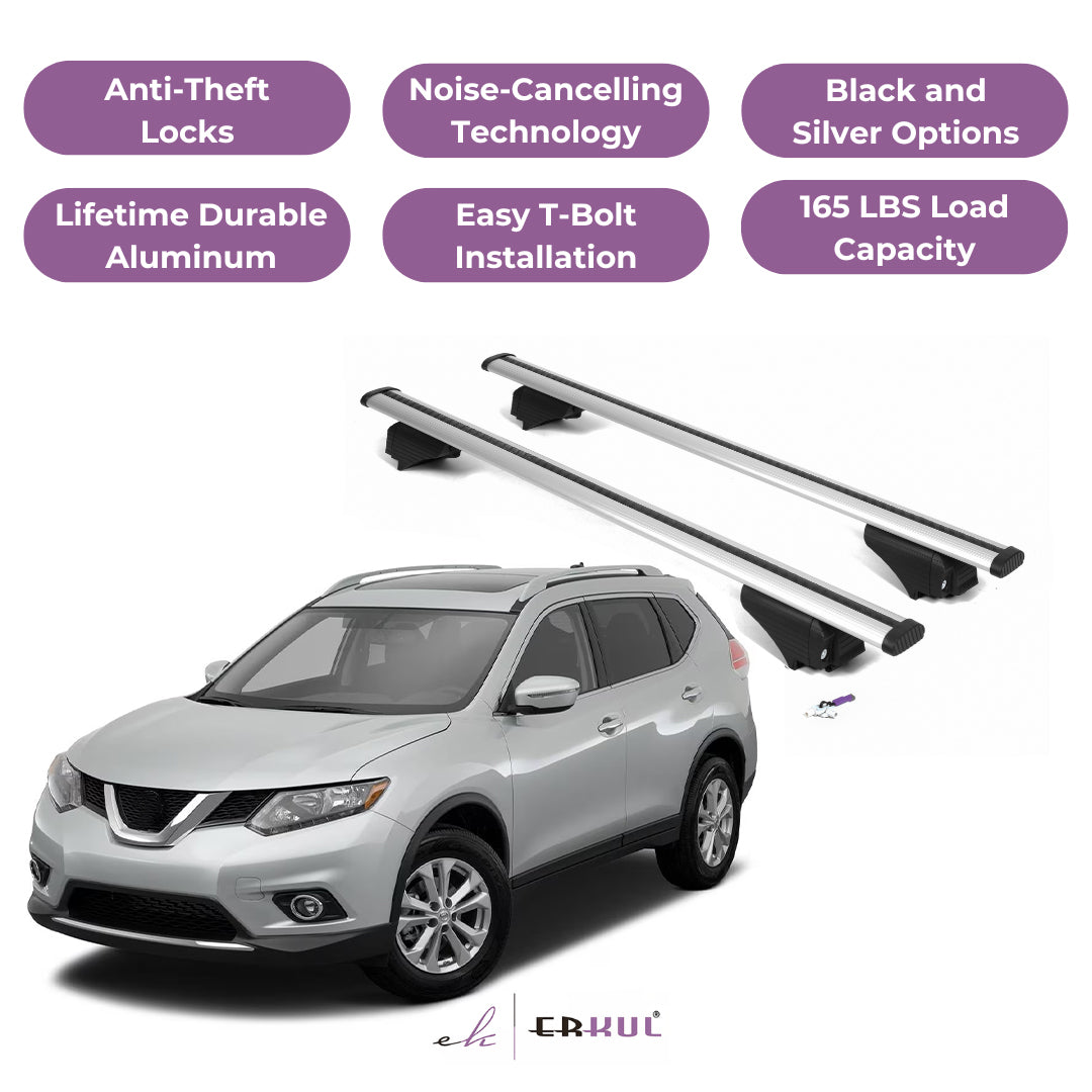 Roof Rack Cross Bars with Extended Bar Design for Nissan Rogue 2014-2020  - Silver