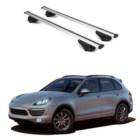 ERKUL Roof Rack Cross Bars for Porsche Cayenne 2011 2018 | Aluminum Crossbars with Anti Theft Lock for Rooftop | Compatible with Raised Rails   - Silver