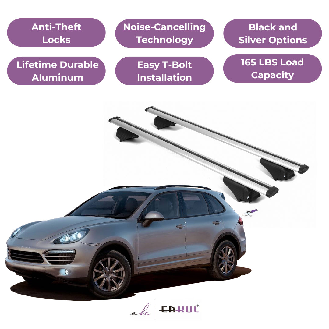 ERKUL Roof Rack Cross Bars for Porsche Cayenne 2011-2018 for Raised Rails-Silver