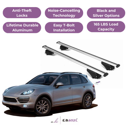 ERKUL Roof Rack Cross Bars for Porsche Cayenne 2011-2018 for Raised Rails-Silver