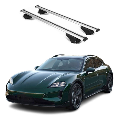 ERKUL Roof Rack Cross Bars for Porsche Taycan Cross Turismo 2020 2024 | Aluminum Crossbars with Anti Theft Lock for Rooftop | Compatible with Raised Rails   - Silver