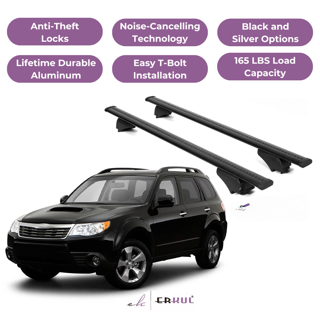 ERKUL Roof Rack Cross Bars for Subaru Forester 2009-2013 for Raised Rails-Black
