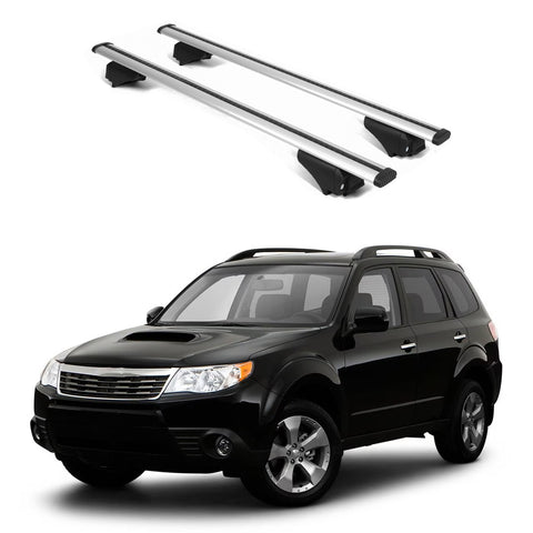 ERKUL Roof Rack Cross Bars for Subaru Forester 2009 2013 | Aluminum Crossbars with Anti Theft Lock for Rooftop | Compatible with Raised Rails   - Silver