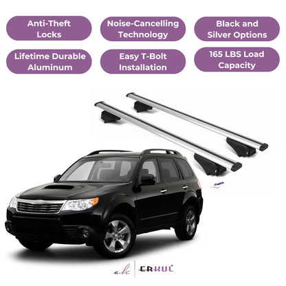 ERKUL Roof Rack Cross Bars for Subaru Forester 2009-2013 for Raised Rails-Silver