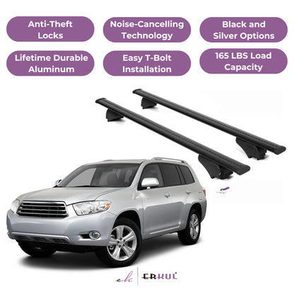 Roof Rack Crossbars with Extended Bar Design for Toyota Highlander 2010-2013 -Black