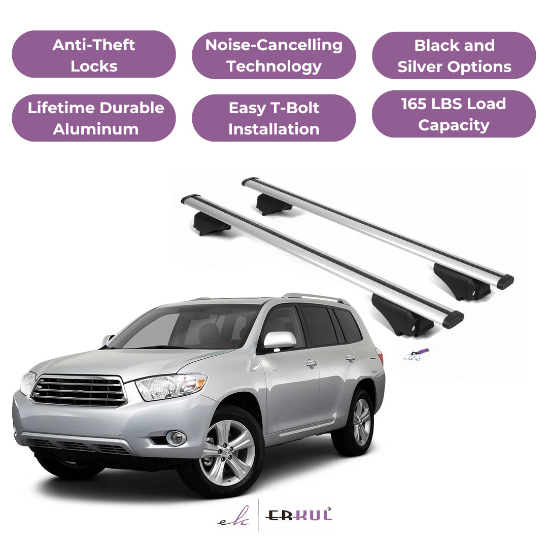 Roof Rack Crossbars with Extended Bar Design for Toyota Highlander 10-13 -Silver