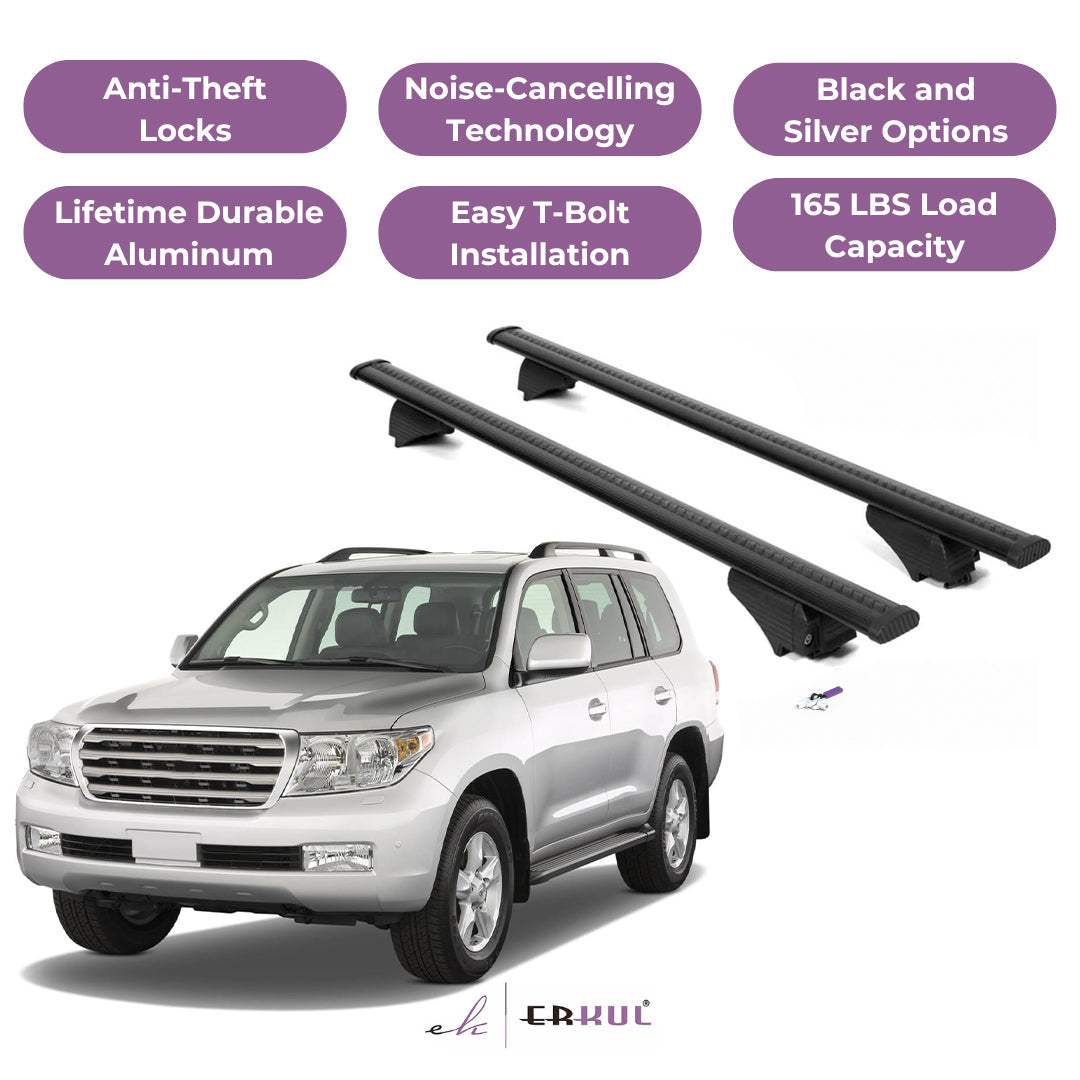 Roof Rack Crossbars with Extended Bar Design for Toyota Land Cruiser 2008-2021 -Black