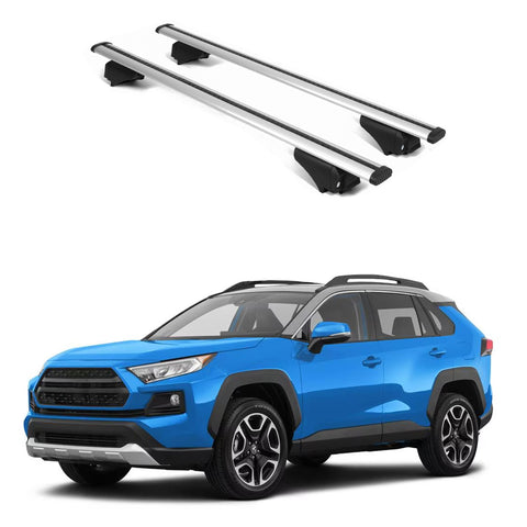 ERKUL Roof Rack Cross Bars for Toyota RAV4 2019 2024 | Aluminum Crossbars with Anti Theft Lock for Rooftop | Compatible with Raised Rails   - Silver