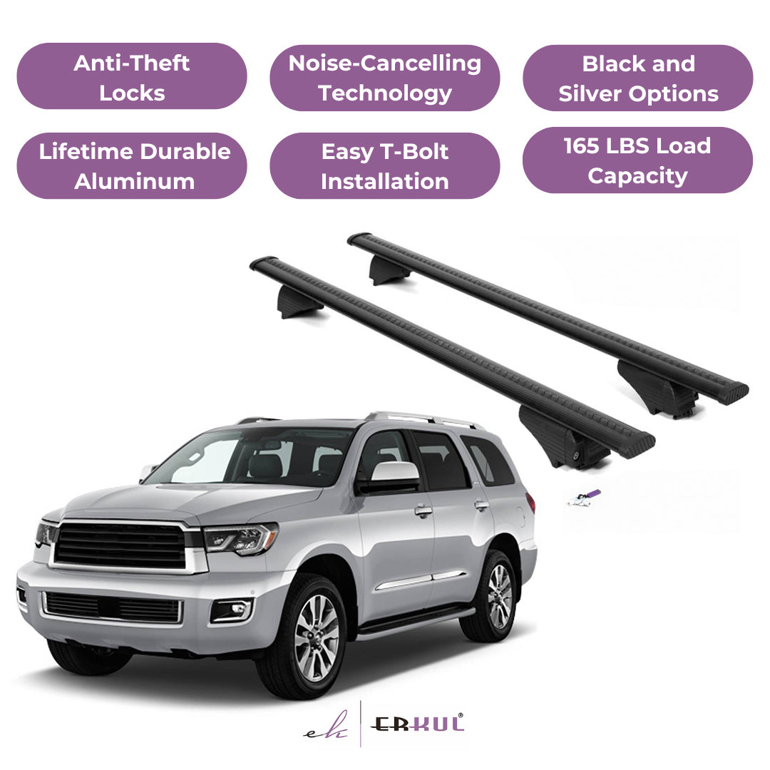 Roof Rack Cross Bars with Extended Bar Design for Toyota Sequoia 2008-2022  - Black