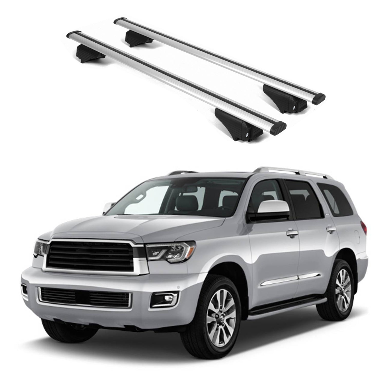 ERKUL Roof Rack Cross Bars for Toyota Sequoia 2008 2022 For Raised Rails  - Silver