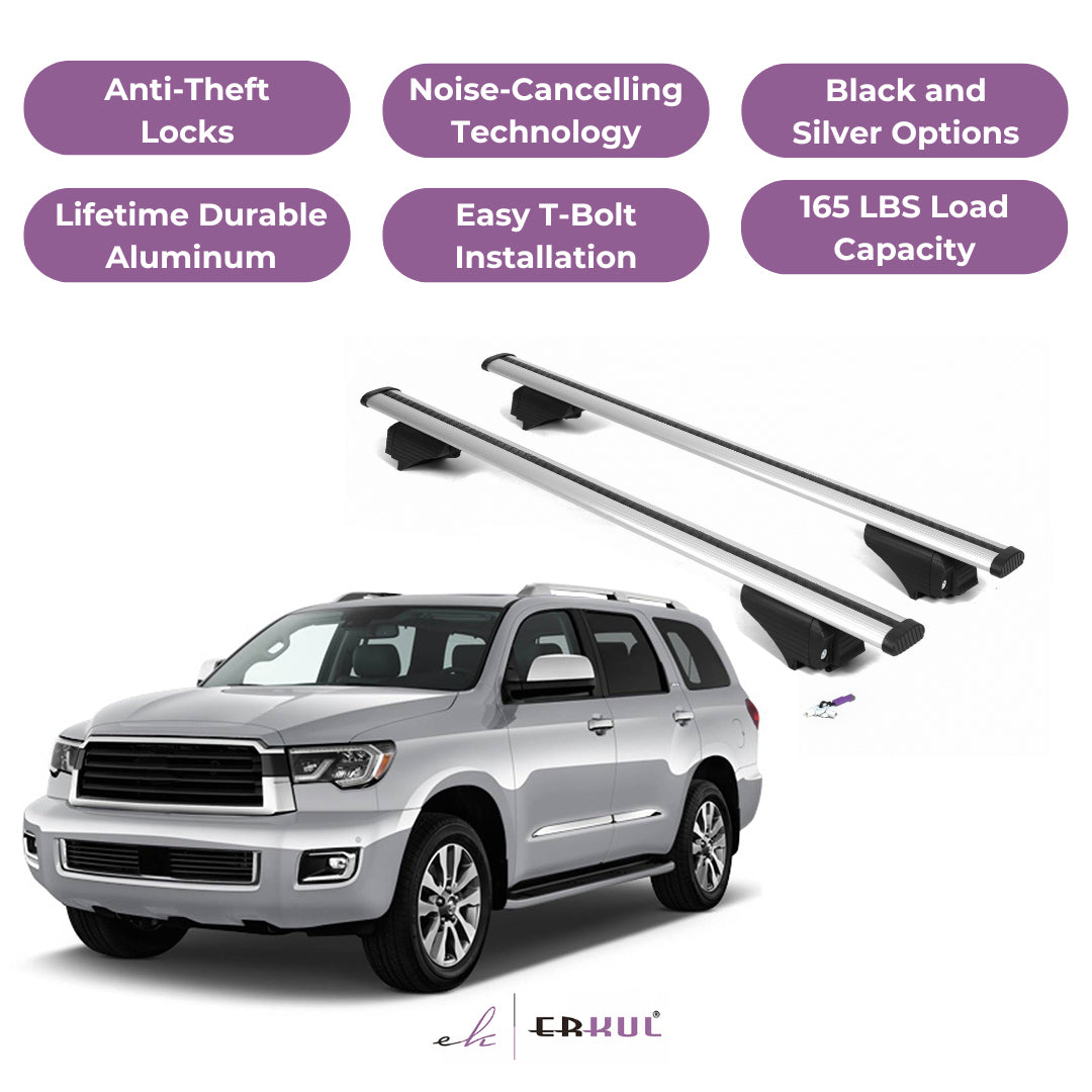 Roof Rack Cross Bars with Extended Bar Design for Toyota Sequoia 2008-2022 -Silver