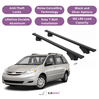 ERKUL Roof Rack Cross Bars for Toyota Sienna 2004-2010 for Raised Rails - Black