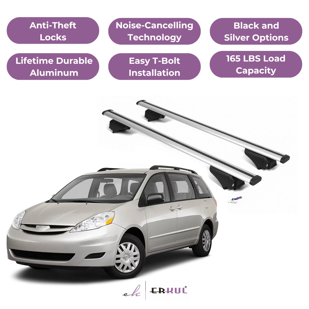 Roof Rack Cross Bars with Extended Bar Design for Toyota Sienna 2004-2010  - Silver