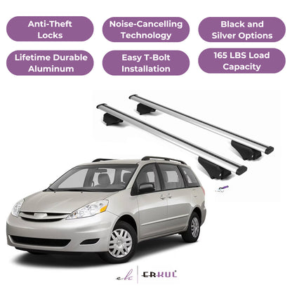 ERKUL Roof Rack Cross Bars for Toyota Sienna 2004-2010 for Raised Rails - Silver