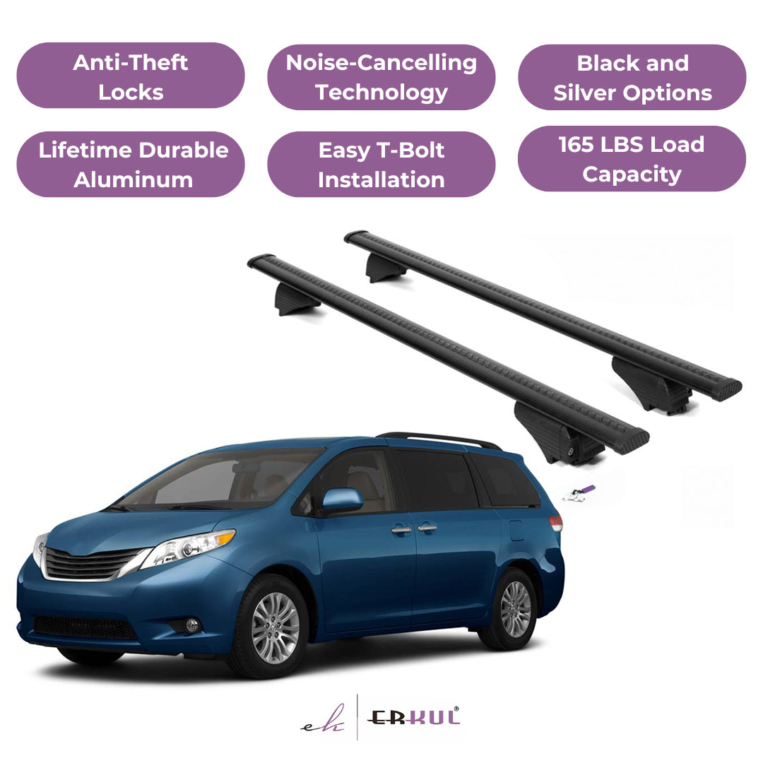 Roof Rack Cross Bars with Extended Bar Design for Toyota Sienna 2011-2020  - Black