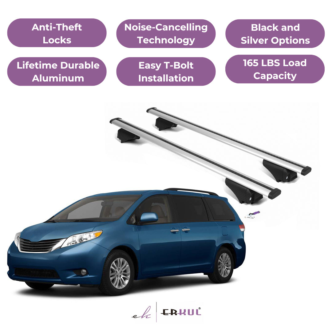 Roof Rack Cross Bars with Extended Bar Design for Toyota Sienna 2011-2020  - Silver