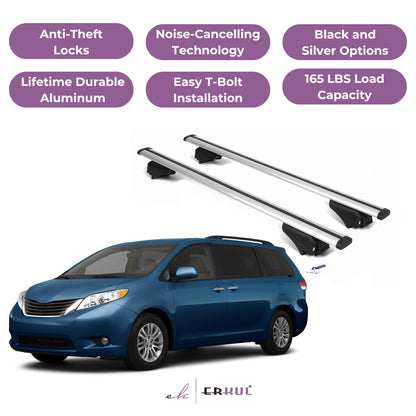 Roof Rack Cross Bars with Extended Bar Design for Toyota Sienna 2011-2020  - Silver