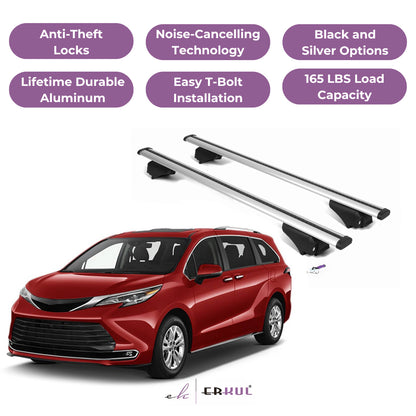 ERKUL Roof Rack Cross Bars for Toyota Sienna 2021-2025 for Raised Rails - Silver