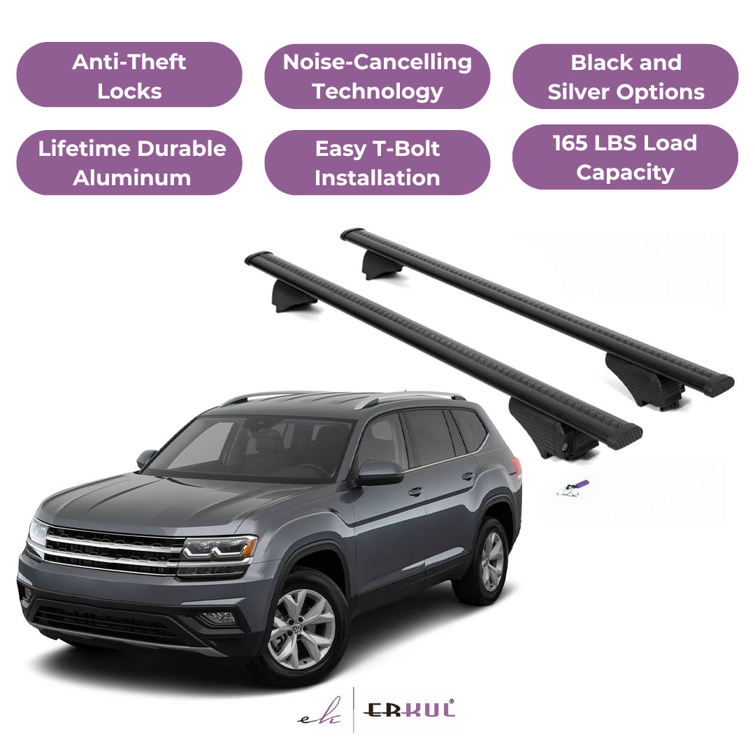 Roof Rack Crossbars with Extended Bar Design for VW Volkswagen Atlas 18-25 -Black