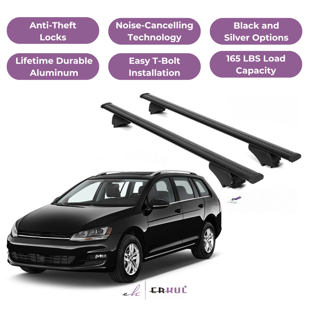 Roof Rack Crossbars with Extended Bar Design for VW Golf Sportwagen 13-19 -Black
