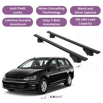 Roof Rack Crossbars with Extended Bar Design for VW Golf Sportwagen 13-19 -Black