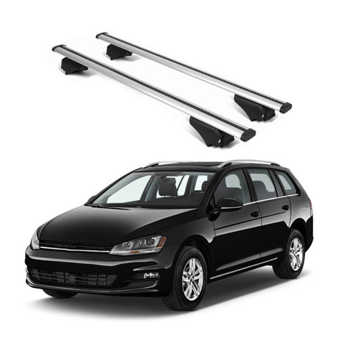 ERKUL Roof Rack Cross Bars for VW Volkswagen Golf Sportwagen 2013 2019 | Aluminum Crossbars with Anti Theft Lock for Rooftop | Compatible with Raised Rails   - Silver