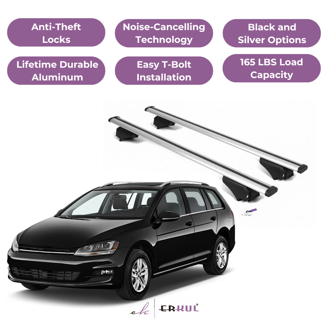 Roof Rack Cross Bars with Extended Bar Design for VW Volkswagen Golf Sportwagen 2013-2019 - Silver