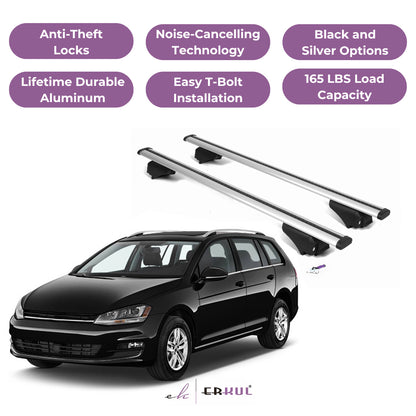 Roof Rack Cross Bars with Extended Bar Design for VW Volkswagen Golf Sportwagen 2013-2019 - Silver