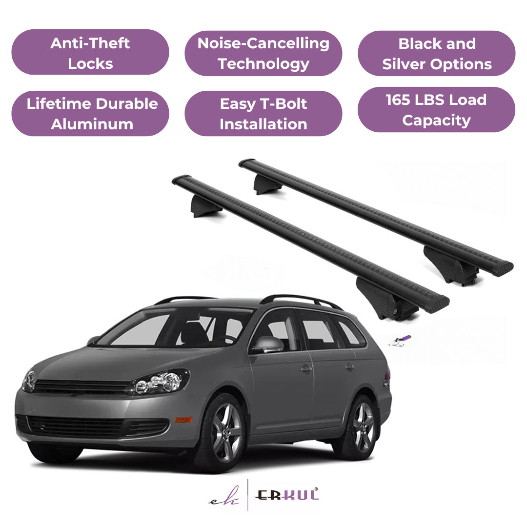 Roof Rack Cross Bars with Extended Bar Design for VW Jetta Sportwagen 2009-2014 - Black