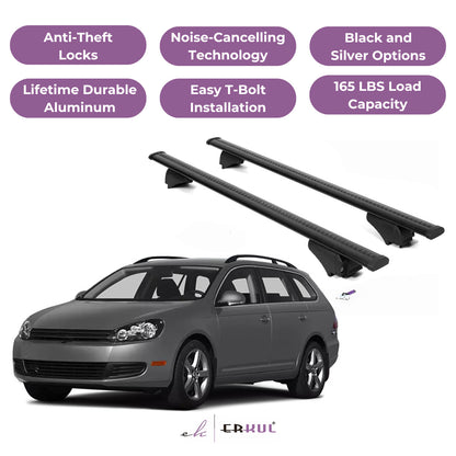 Roof Rack Cross Bars with Extended Bar Design for VW Jetta Sportwagen 2009-2014 - Black