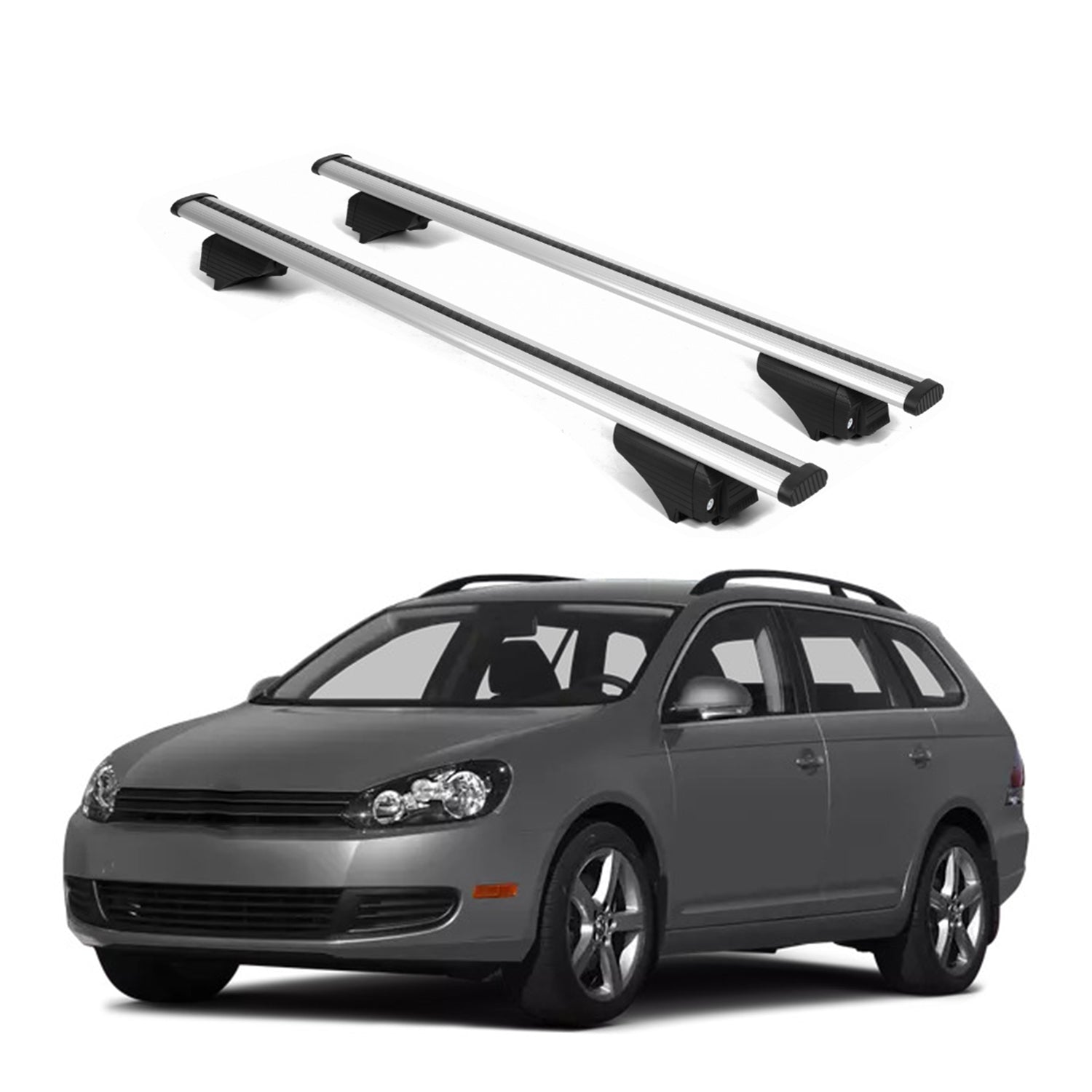 ERKUL Roof Rack Cross Bars for VW Volkswagen Jetta Sportwagen 2009 2014 For Raised Rails  - Silver