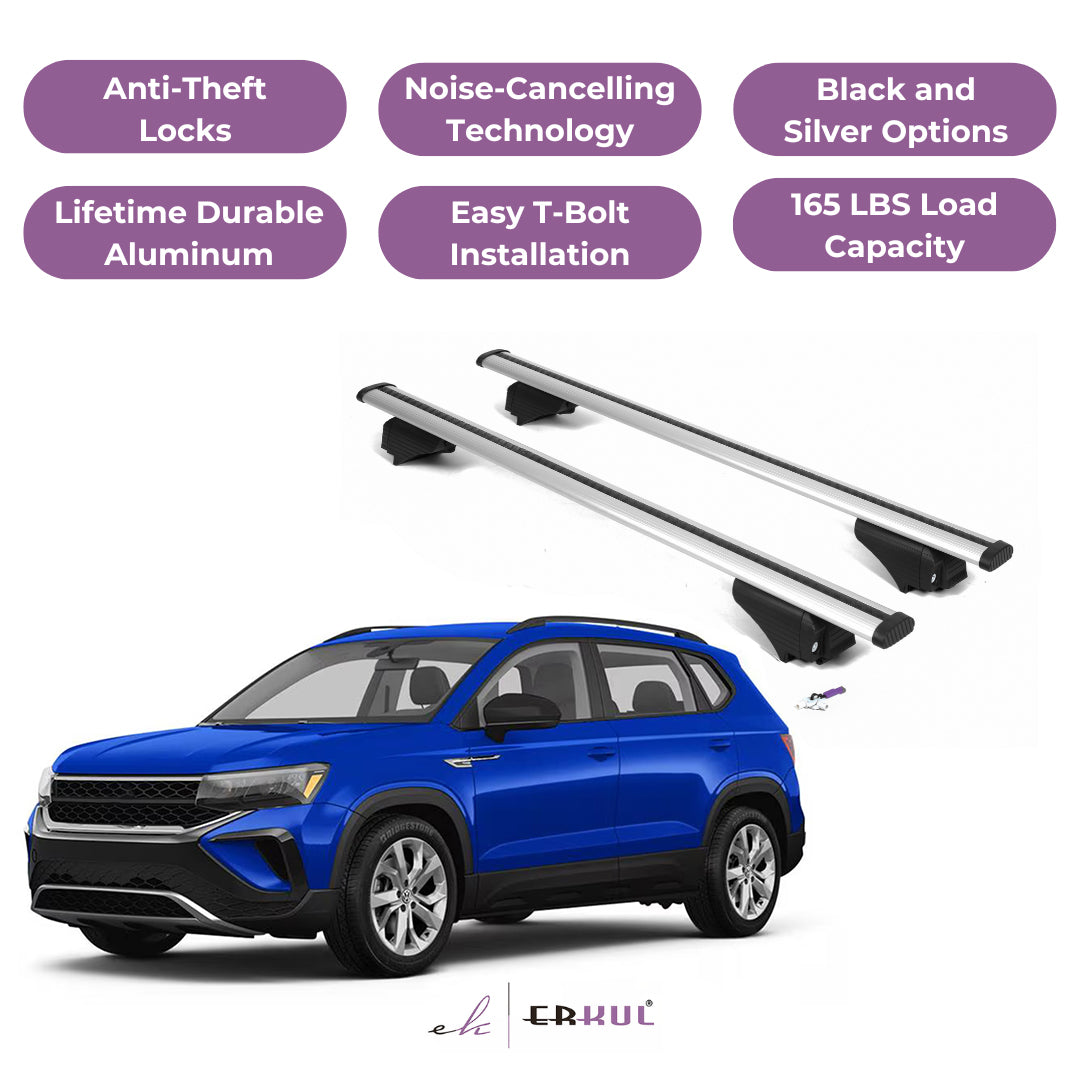 Roof Rack Crossbars with Extended Bar Design for VW Volkswagen Taos 22-24 -Silver