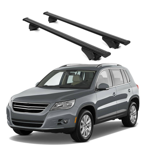 ERKUL Roof Rack Cross Bars for VW Volkswagen Tiguan 2008 2017 | Aluminum Crossbars with Anti Theft Lock for Rooftop | Compatible with Raised Rails   - Black