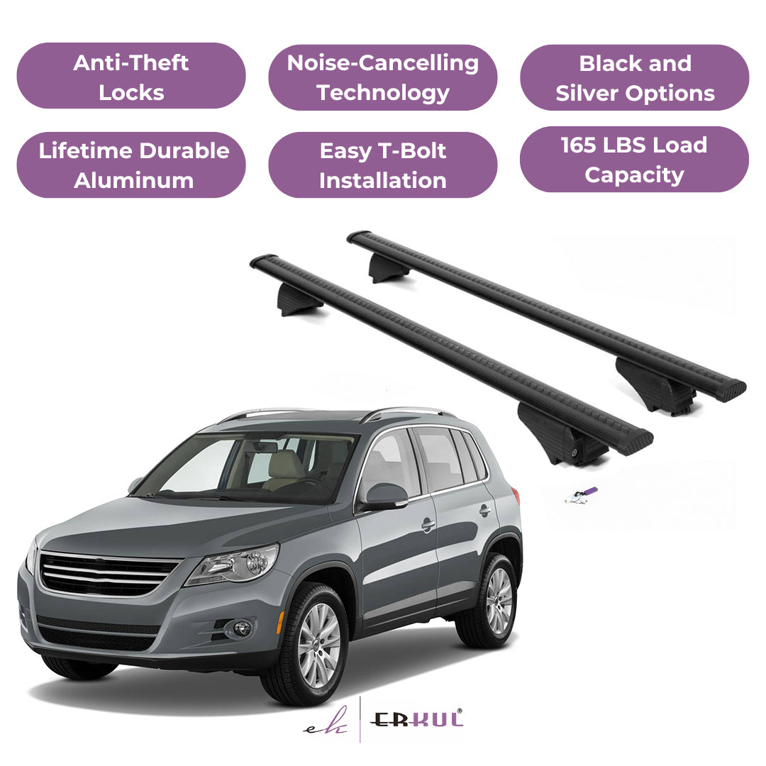 Roof Rack Cross Bars with Extended Bar Design for VW Tiguan 2008-2017  - Black