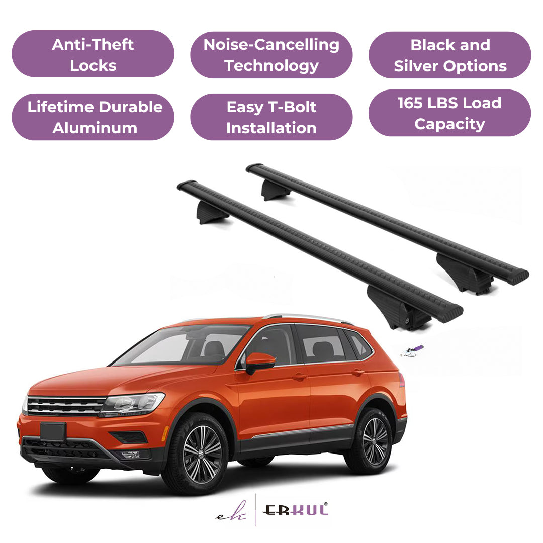 Roof Rack Cross Bars with Extended Bar Design for VW Tiguan 2018-2024  - Black