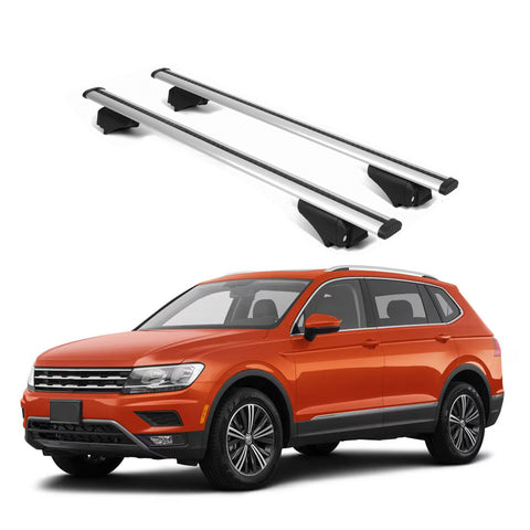 ERKUL Roof Rack Cross Bars for VW Volkswagen Tiguan 2018 2024 | Aluminum Crossbars with Anti Theft Lock for Rooftop | Compatible with Raised Rails   - Silver