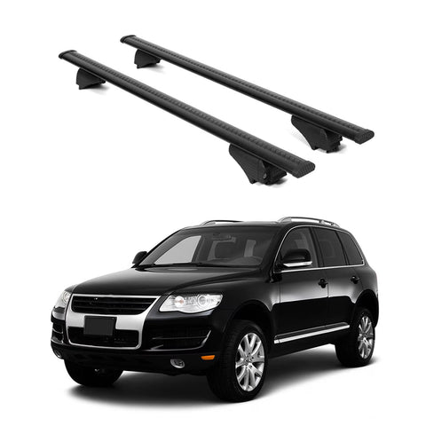 ERKUL Roof Rack Cross Bars for VW Volkswagen Touareg 2004 2010 | Aluminum Crossbars with Anti Theft Lock for Rooftop | Compatible with Raised Rails   - Black