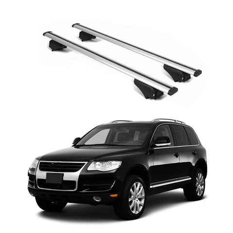 ERKUL Roof Rack Cross Bars for VW Volkswagen Touareg 2004 2010 | Aluminum Crossbars with Anti Theft Lock for Rooftop | Compatible with Raised Rails   - Silver