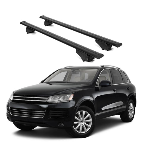 ERKUL Roof Rack Cross Bars for VW Volkswagen Touareg 2011 2018 | Aluminum Crossbars with Anti Theft Lock for Rooftop | Compatible with Raised Rails   - Black