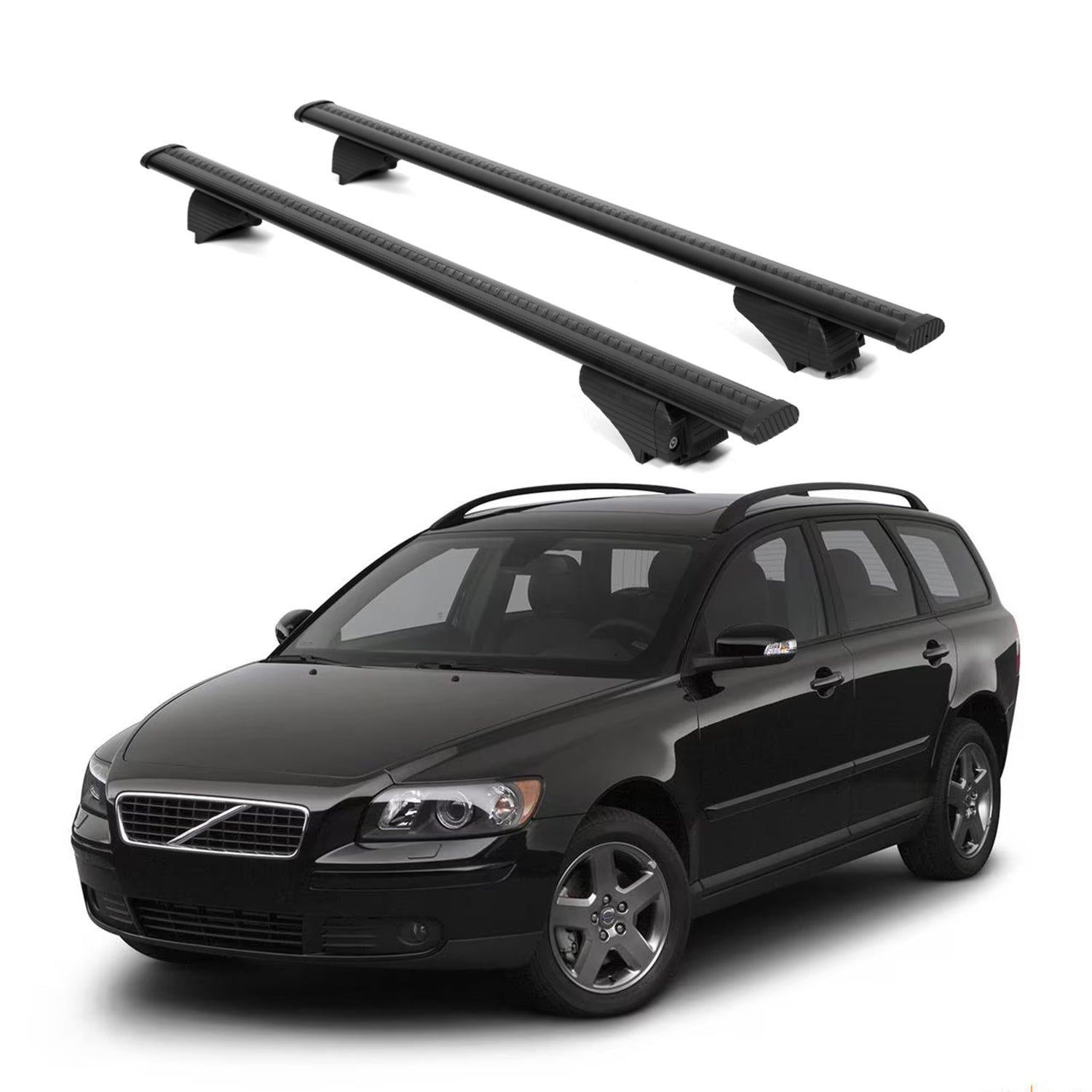 ERKUL Roof Rack Cross Bars for Volvo V50 SW 2005 2011 For Raised Rails  - Black