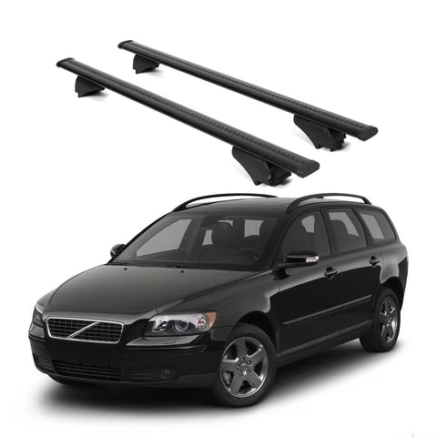 ERKUL Roof Rack Cross Bars for Volvo V50 SW 2005 2011 | Aluminum Crossbars with Anti Theft Lock for Rooftop | Compatible with Raised Rails   - Black