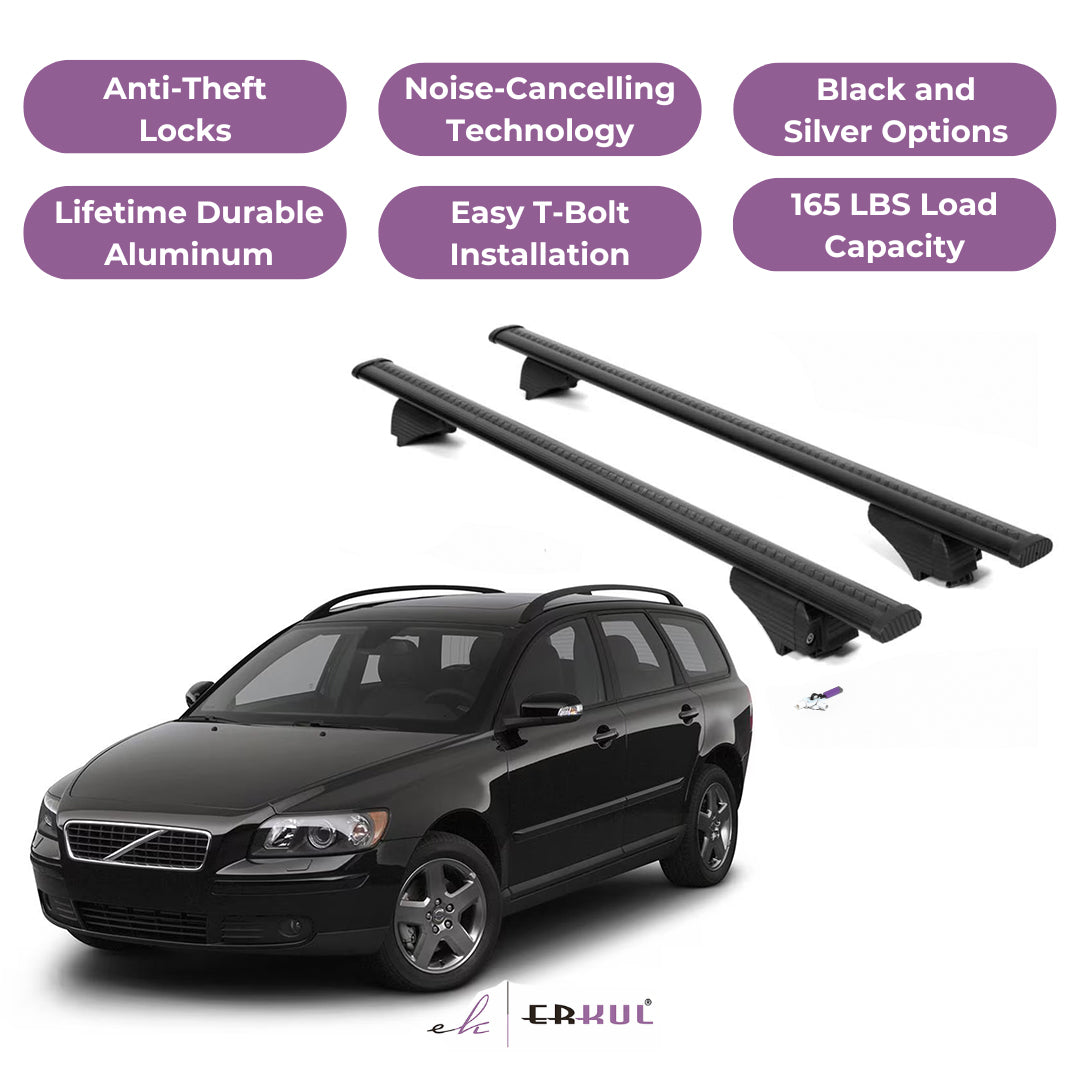 Roof Rack Cross Bars with Extended Bar Design for Volvo V50 SW 2005-2011  - Black