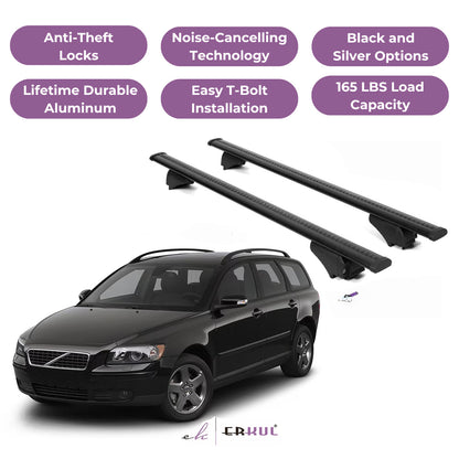 Roof Rack Cross Bars with Extended Bar Design for Volvo V50 SW 2005-2011  - Black